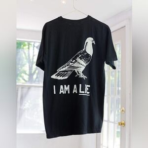 Birds Aren't Real I Am A Lie Pigeon Comfort Colors Black Tee XL